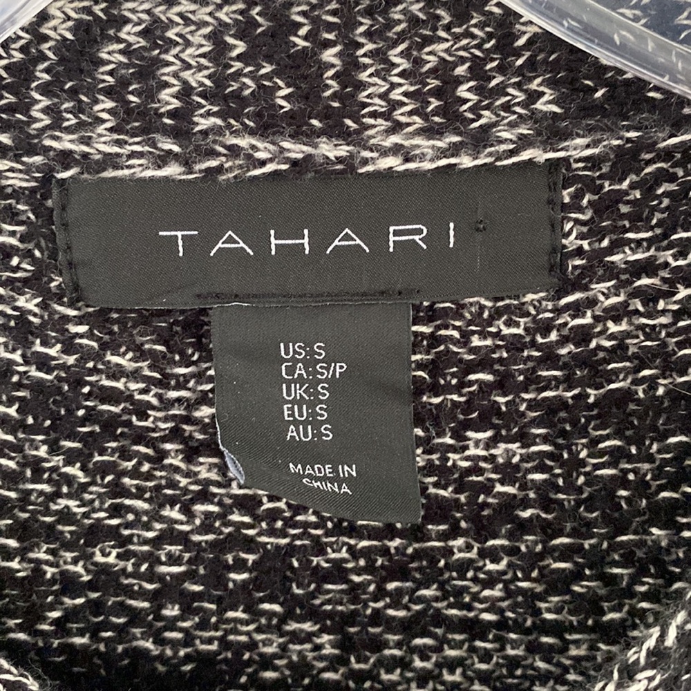 TAHARI black white cotton sweater fringe cardigan blazer S - Picture 2 of 4